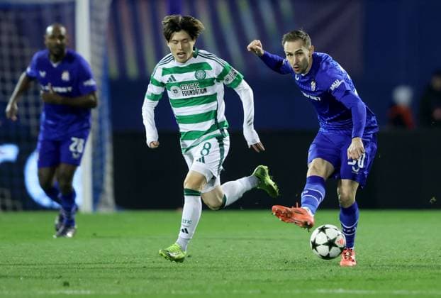 GNK Dinamo v Celtic FC - UEFA Champions League 2024 25 League Phase MD6 ZAGREB, CROATIA - DECEMBER 10: Marko Rog of Dinamo Zagreb in action against Kyogo Furuhashi of Celtic during UEFA Champions League League Phase MD6 match between Dinamo Zagreb and Celtic at Stadion Maksimir on December 10, 2024 in Zagreb, Croatia.  SanjinxStrukic PIXSELL
