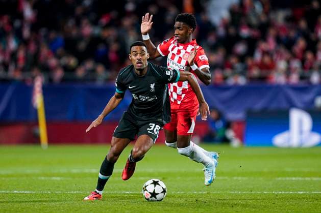 ESP: Girona FC v Liverpool FC. UEFA Champions League match. Date 6 Ryan Gravenberch of Liverpool FC and Yaser Asprilla of Girona FC during the UEFA Champions League match, date 6, between Girona FC and Liverpool FC played at Montilivi Stadium on December 10 2024 in Barcelona Spain. kpng Copyright: xSergioxRuizx xImagox PS_241210_GIR_LIV_009