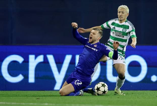 GNK Dinamo v Celtic FC - UEFA Champions League 2024 25 League Phase MD6 ZAGREB, CROATIA - DECEMBER 10: Stefan Ristovski of Dinamo Zagreb is challenged by Daizen Maeda of Celtic during UEFA Champions League League Phase MD6 match between Dinamo Zagreb and Celtic at Stadion Maksimir on December 10, 2024 in Zagreb, Croatia.  SanjinxStrukic PIXSELL
