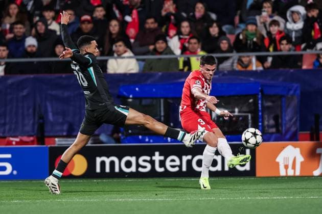 December 10, 2024, Girona, Girona, SPAIN: Miguel Gutierrez of Girona FC and Trent Alexander-Arnold of Liverpool FC in action during the UEFA Champions League 2024 25 League Phase MD6, match between Girona FC and Liverpool FC at Estadi de Montilivi on December 10, 2024 in Girona, Spain. Girona SPAIN - ZUMAa181 20241210_zaa_a181_067 Copyright: xJavierxBorregox