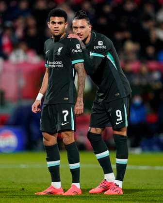 ESP: Girona FC v Liverpool FC. UEFA Champions League match. Date 6 Luis Diaz and Darwin Nunez of Liverpool FC during the UEFA Champions League match, date 6, between Girona FC and Liverpool FC played at Montilivi Stadium on December 10 2024 in Barcelona Spain. kpng Copyright: xSergioxRuizx xImagox PS_241210_GIR_LIV_024