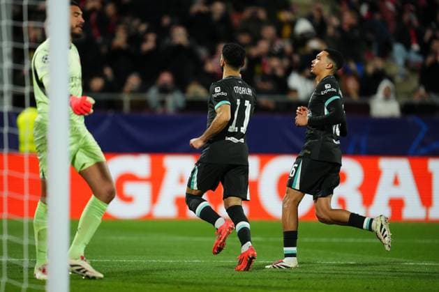 Mohamed Salah of Liverpool FC celebrates after scoring the 0-1 Girona FC v Liverpool FC. UEFA Champions League match. Date 6. Football, Montilivi Stadium, Girona, Spain - 10 Dec 2024 Editorial use only  Copyright: xBaguxBlanco PRESSINPHOTO Shutterstockx 14990368ag