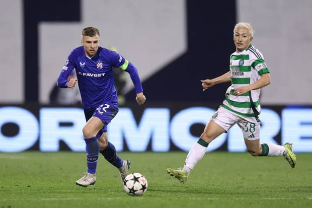 GNK Dinamo v Celtic FC - UEFA Champions League 2024 25 League Phase MD6 ZAGREB, CROATIA - DECEMBER 10: Stefan Ristovski of Dinamo Zagreb and Daizen Maeda of Celtic in action during UEFA Champions League League Phase MD6 match between Dinamo Zagreb and Celtic at Stadion Maksimir on December 10, 2024 in Zagreb, Croatia.  GoranxStanzl PIXSELL