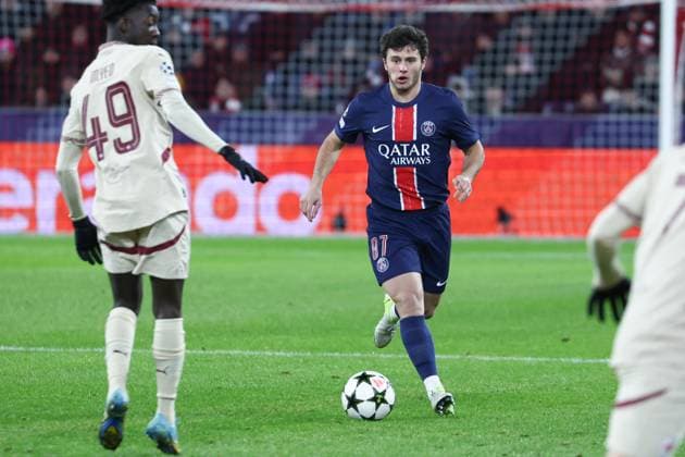 SOCCER - UEFA CL, RBS vs PSG SALZBURG,AUSTRIA,10.DEC.24 - SOCCER - UEFA Champions League, Red Bull Salzburg vs Paris Saint German. Image shows Joao Neves (PSG).  GEPAxpictures xDavidxGeieregger