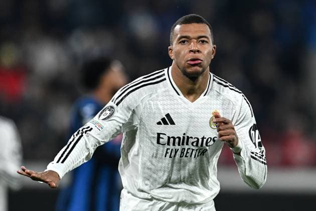 Mg Bergamo 10 12 2024 - Champions League Atalanta-Real Madrid foto Matteo Gribaudi Image nella foto: esultanza gol Kylian Mbappe 