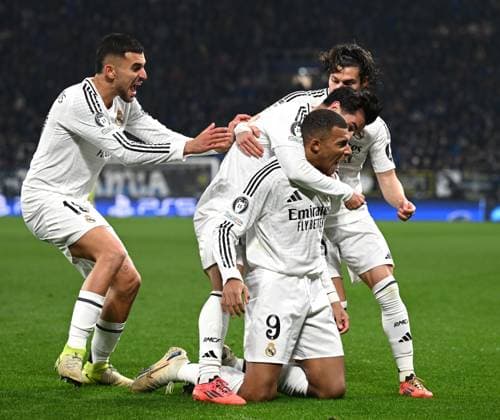 Mg Bergamo 10 12 2024 - Champions League Atalanta-Real Madrid foto Matteo Gribaudi Image nella foto: esultanza gol Kylian Mbappe 