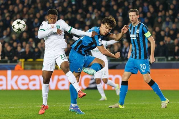 Sporting s Geny Catamo and Club s Ardon Jashari fight for the ball during a soccer game between Belgian Club Brugge KV and Portuguese club Sporting CP, Tuesday 10 December 2024 in Brugge, on the sixth day of the UEFA Champions League league phase. KURTxDESPLENTER  x107894431x
