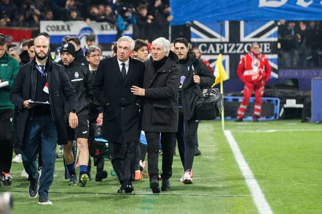 CALCIO - UEFA Champions League - Atalanta BC vs Real Madrid The head coach Carlo Ancelotti(Real Madrid CF)The head coach Gian Piero Gasperini(Atalanta BC) , 6Â° Matchday UEFA Champions League , Atalanta BC vs Real Madrid CF,2024-25 game at Gewiss Stadium in Bergamo (BG), Italy, 10.12.2024.Photo by Marius Bunduc LiveMedia Bergamo Italy  Copyright: xIPAxSport ABACAx