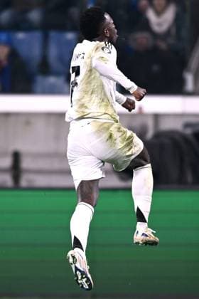 Db Bergamo 10 12 2024 - Champions League Atalanta-Real Madrid foto Daniele Buffa Image nella foto: esultanza gol Vinicius Junior 