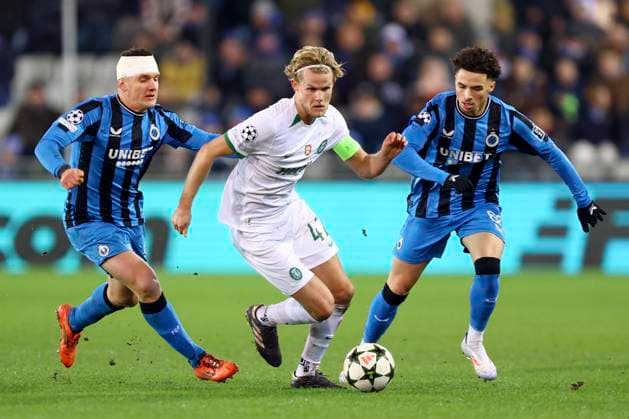 Club Brugge v Sporting CP - UEFA Champions League BRUGGE, BELGIUM - DECEMBER 10 : Tzolis Christos forward of Club Brugge , Hjulmand Morten midfielder of Sporting CP and Talbi Chemsdine midfielder of Club Brugge during the UEFA Champions League 2024 25 League Phase MD6 match between Club Brugge and Sporting CP on December 10, 2024 in Brugge, Belgium, 10 12 2024 Brugge Belgium  Copyright: xTomasxSiskx