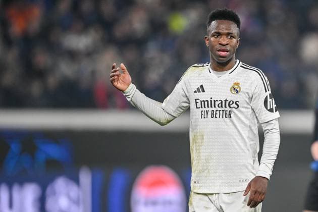 Vinicius Junior (Real Madrid CF) gestures during the UEFA Champions League 2024 25 League Phase MD6 match between Atalanta BC and Real Madrid C.F. at Gewiss Stadium on December 10, 2024 in Bergamo, Italy. Defodi-541_BERREA20241210_074