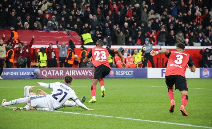 10.12.2024, xgrfx, Fussball UEFA Champions League, Bayer 04 Leverkusen - Inter Mailand emspor, v.l. Tor, Nordi Mukiele (Bayer Leverkusen) (DFL DFB REGULATIONS PROHIBIT ANY USE OF PHOTOGRAPHS as IMAGE SEQUENCES and or QUASI-VIDEO) Leverkusen