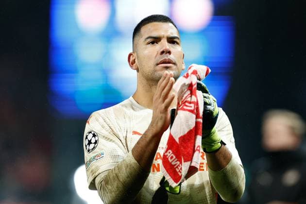 GUINGAMP, 10-12-2024. Stade de Roudourou. UEFA Champions League season 2024 25, match between PSV and Stade Brest 29, PSV goalkeeper Walter Benitez disappointed after the 1-0 lose Brest - PSV  x26978743x Copyright: