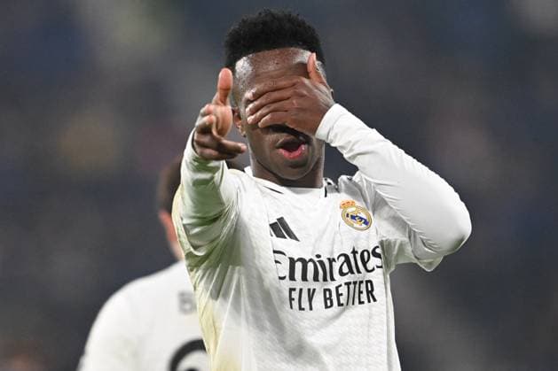 Atalanta BC v Real Madrid C.F. - UEFA Champions League 2024 25 League Phase MD6 Vinicius Junior of Real Madrid CF celebrates after a goal during the UEFA Champions League League Stage match, phase MD6, between Atalanta BC and Real Madrid CF in Bergamo, Italy, on December 10, 2024, at Gewiss Stadium Bergamo Italy  Copyright: xTizianoxBallabiox originalFilename:ballabio-atalanta241210_npVPG.jpg