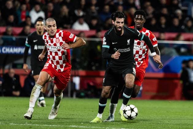 December 10, 2024, Barcelona, Barcelona, Spain: Oriol Romeu L of Girona and Szobozlai R of Liverpool seen in action during the match of matchday 2 to UEFA Champions League between Girona F.C and Liverpool F.C at Estadi Montilivi. Finals score; Girona F.C : Liverpool F.C Barcelona Spain - ZUMAs316 20241210_znp_s316_040 Copyright: xMartixSeguraxRamonedax