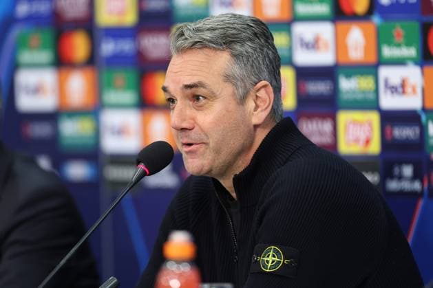 10.12.2024, Fußball, UEFA Champions League, Schachtar Donezk - FC Bayern München, Arena AufSchalke Gelsenkirchen, 8. Spieltag Saison 2024 2025: Pressekonferenz nach dem Spiel mit den Trainern - Cheftrainer Marino Pusic (Trainer Schachtar Donezk) DFB regulations prohibit any use of photographs as image sequences and or quasi-video. Nordrhein-Westfalen Deutschland
