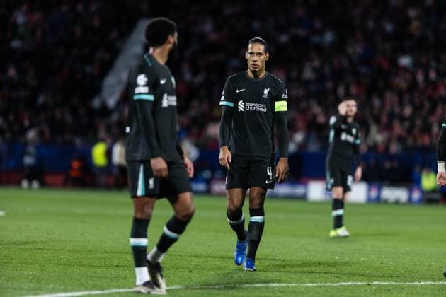 December 10, 2024, Barcelona, Barcelona, Spain: Joe Gomez and Virgil Van Dijk of Liverpool talking in one corner during the match of matchday 2 to UEFA Champions League between Girona F.C and Liverpool F.C at Estadi Montilivi. Finals score; Girona F.C : Liverpool F.C Barcelona Spain - ZUMAs316 20241210_znp_s316_090 Copyright: xMartixSeguraxRamonedax