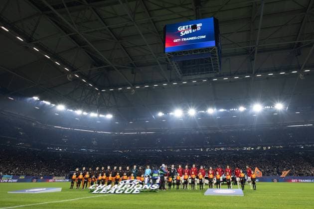 UEFA Champions League: FC Shakhtar Donetsk - FC Bayern München; 10.12.2024 FC Shakhtar Donetsk und FC Bayern München beim Einlaufen, Spielbeginn. UEFA Champions League: FC Shakhtar Donetsk - FC Bayern München; Arena AufSchalke, Gelsenkirchen; 10.12.2024 Copyright: xBEAUTIFULxSPORTS Buriakovx