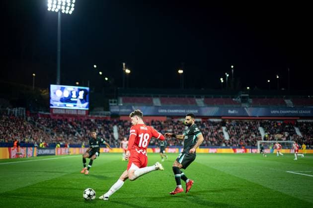 December 10, 2024, Girona, Spain: Ladislav Krejci (Girona FC) seen in action during a UEFA Champions League match between Girona FC and Liverpool FC at Estadi Municipal de Montilivi. Final Score: Girona FC 0 - Liverpool FC 1. Girona Spain - ZUMAs197 20241210_aaa_s197_214 Copyright: xFelipexMondinox