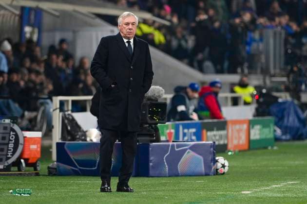 10th December 2024; Gewiss Stadium, Bergamo, Italy, UEFA Champions League Football, Atalanta versus Real Madrid; Carlo Ancelotti Head Coach of Real Madrid reacts  ActionPlus12725388 StefanoxGuidi