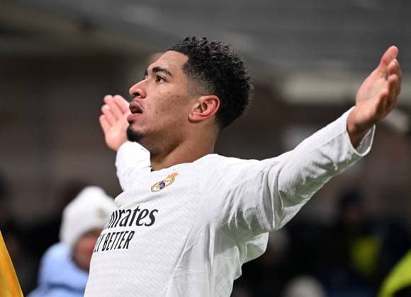 (241211) -- BERGAMO, Dec. 11, 2024 -- Real Madrid s Jude Bellingham celebrates his goal during the UEFA Champions League match between Atalanta and Real Madrid in Bergamo, Italy, Dec. 10, 2024. (Photo by Xinhua) (SP)ITALY-BERGAMO-FOOTBALL-UEFA CHAMPIONS LEAGUE-ATALANTA VS REAL MADRID AlbertoxLingria 