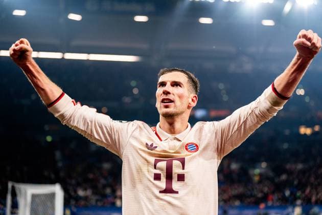 GELSENKIRCHEN, GERMANY - DECEMBER 10: Leon Goretzka of FC Bayern Munchen celebrates his team s fifth goal during the UEFA Champions League 2024 25 League Phase MD6 match between FC Shakhtar Donetsk and FC Bayern MÃ¼nchen at Arena AufSchalke on December 10, 2024 in Gelsenkirchen, Germany. (Photo by Rene Nijhuis) SOC  Copyright: xRenexNijhuis