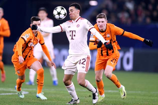 MUSIALA Jamal Team FC Bayern Muenchen UEFA Champions League Saison 2024 - 2025 Spiel FC Donetsk - FC Bayern Muenchen 1 : 5 am 10.12.2024 in Gelsenkirchen DFL REGULATIONS PROHIBIT ANY USE OF PHOTOGRAPHS as IMAGE SEQUENCES and or QUASI-VIDEO Copyright: xLacixPerenyix