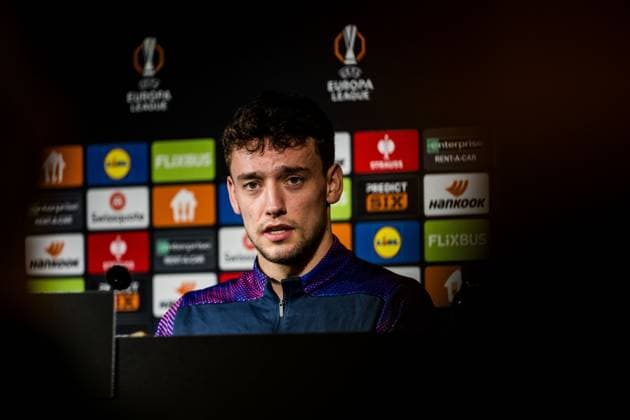 241211 Colin Rösler of Malmö FF during a UEFA Europa League press conference, PK, Pressekonferenz on December 11, 2024 in Malmö. Photo: Petter Arvidson BILDBYRAN kod PA PA0939 fotboll football soccer fotball uefa europa league presskonferens press conference malmö ff bbeng Copyright: PETTERxARVIDSON BB241211PA070