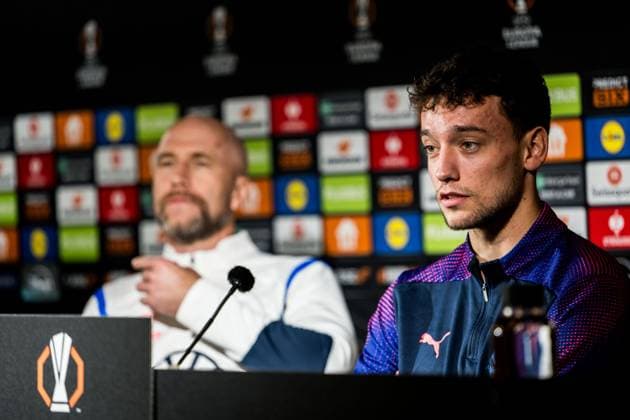 241211 Colin Rösler of Malmö FF during a UEFA Europa League press conference, PK, Pressekonferenz on December 11, 2024 in Malmö. Photo: Petter Arvidson BILDBYRAN kod PA PA0939 fotboll football soccer fotball uefa europa league presskonferens press conference malmö ff bbeng Copyright: PETTERxARVIDSON BB241211PA074