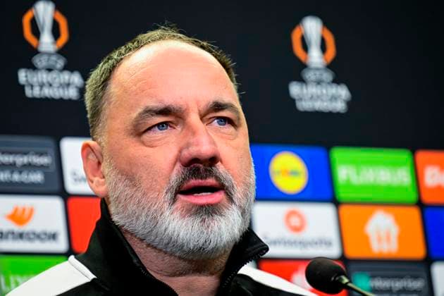 Slavia Head Coach Jindrich Trpisovsky speaks during a press conference, PK, Pressekonferenz before the UEFA Europa League, 6th round match: SK Slavia Praha vs RSC Anderlecht, in Prague, Czech Republic, on December 11, 2024. (CTKxPhoto VitxSimanek) CTKPhotoP2024121104202  CTKPhotoP2024121104202