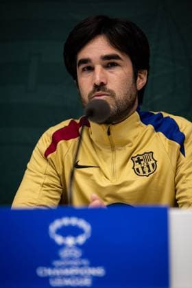 241211 Pere Romeu head coach of FC Barcelona, Barca gives a press conference, PK, Pressekonferenz on December 11, 2024 in Stockholm. Photo: Michael Campanella BILDBYRAN COP 313 MC0118 fotboll football soccer fotball damn uefa womens champions league barcelona femini press conference training bbeng Copyright: MICHAELxCAMPANELLA BB241211MC004