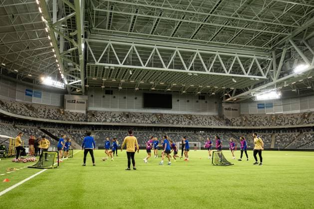 241211 Players of FC Barcelona, Barca during a training session on December 11, 2024 in Stockholm. Photo: Michael Campanella BILDBYRAN COP 313 MC0118 fotboll football soccer fotball damn uefa womens champions league barcelona femini press conference, PK, Pressekonferenz training bbeng Copyright: MICHAELxCAMPANELLA BB241211MC047