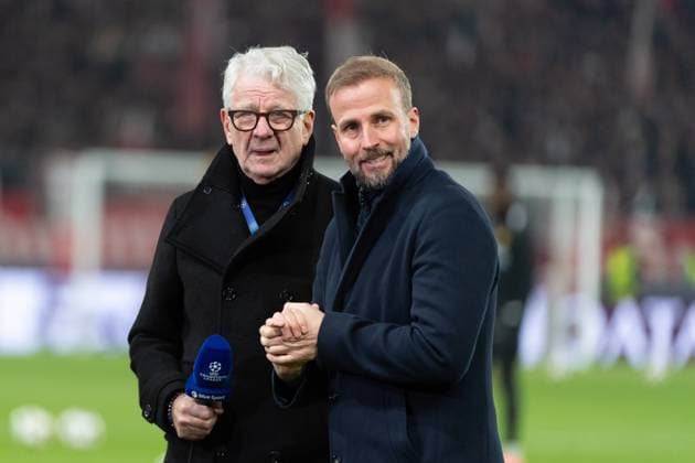 v.li. Marcel Reif, Sebastian Hoeness, Trainer (VfB Stuttgart, Cheftrainer) GER, VfB Stuttgart vs. BSC Young Boys Bern, Fussball, Herren, UEFA Champions League, 6. Spieltag, Spielzeit 2024 2025, 11.12.2024, GER, VfB Stuttgart vs. BSC Young Boys Bern, Fussball, Herren, UEFA Champions League, 6. Spieltag, Spielzeit 2024 2025, 11.12.2024 Stuttgart Copyright: xEibner-Pressefoto WolfgangxFrankx EP_WFK