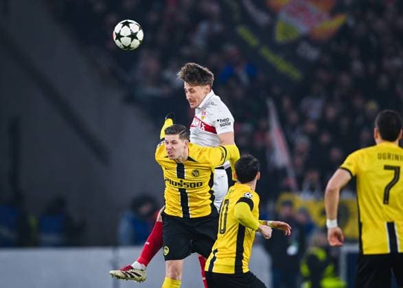 Anthony Rouault (VfB Stuttgart) and Cedric Itten (BSC Young Boys) battle for the ball during the UEFA Champions League 2024 25 League Phase MD6 match between VfB Stuttgart and BSC Young Boys at MHPArena on December 11, 2024 in Stuttgart, Germany. (Photo by Silas Schueller DeFodi Images) Defodi-738_738_VFBYBB_20241211_131