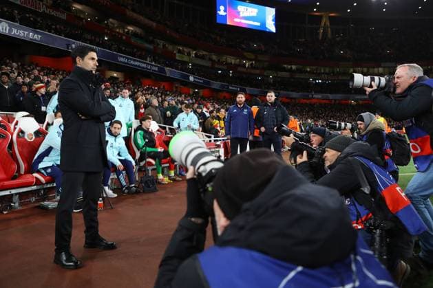 Arsenal v Monaco 11 December 2024, London - UEFA Champions League - Arsenal v Monaco - photographers lenses point at Arsenal manager Mikel Arteta - Photo: Jacques Feeney Offside. London UK Copyright: xJacquesxFeeneyx xOffsidexOffside
