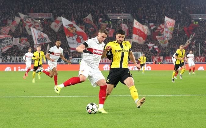 11.12.2024, Deutschland, Stuttgart, Fußball Champions League, VfB Stuttgart vs. Young Boys Bern, v.l. Ermedin Demirovic (VfB), Loris Bonito (YB)