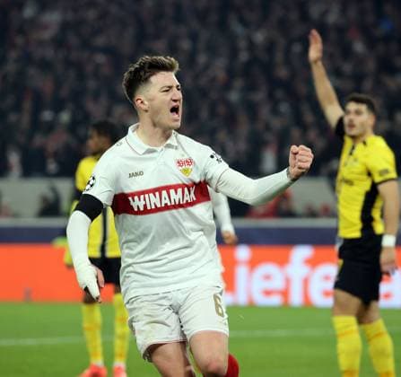 11.12.24 VfB Stuttgart - Young Boys Bern Deutschland, Stuttgart, 11.12.2024, Fussball, UEFA Champions League, VfB Stuttgart - Young Boys Bern: Angelo Stiller (VfB Stuttgart); Jubel Tor 1:1 Stiller.