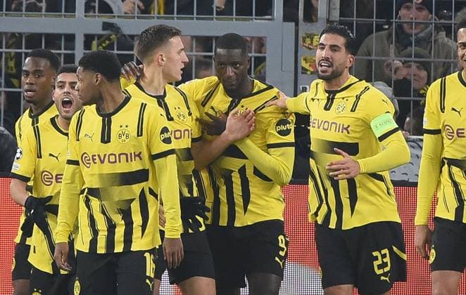 11.12.2024, xhbx, Fussball UEFA Champions League, Borussia Dortmund - FC Barcelona, Barca emspor, v.l. Torjubel, Goal celebration, celebrate the goal 1:1 durch Serhou Guirassy (Borussia Dortmund) (DFL DFB REGULATIONS PROHIBIT ANY USE OF PHOTOGRAPHS as IMAGE SEQUENCES and or QUASI-VIDEO) Dortmund