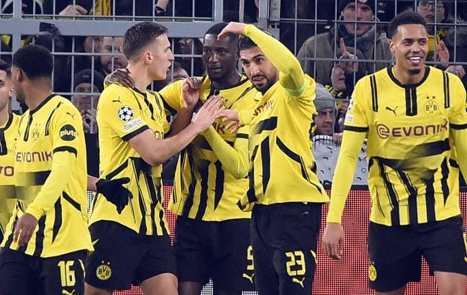 11.12.2024, xhbx, Fussball UEFA Champions League, Borussia Dortmund - FC Barcelona, Barca emspor, v.l. Torjubel, Goal celebration, celebrate the goal 1:1 durch Serhou Guirassy (Borussia Dortmund) (DFL DFB REGULATIONS PROHIBIT ANY USE OF PHOTOGRAPHS as IMAGE SEQUENCES and or QUASI-VIDEO) Dortmund