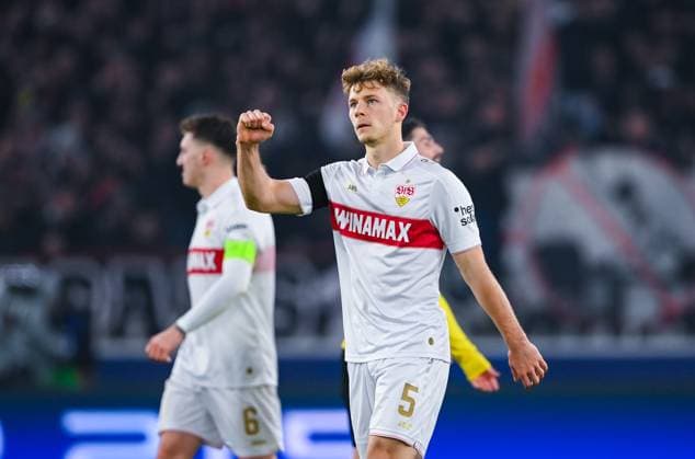 Yannik Keitel (VfB Stuttgart) celebrates his team s second goal during the UEFA Champions League 2024 25 League Phase MD6 match between VfB Stuttgart and BSC Young Boys at MHPArena on December 11, 2024 in Stuttgart, Germany. (Photo by Silas Schueller DeFodi Images) Defodi-738_738_VFBYBB_20241211_183