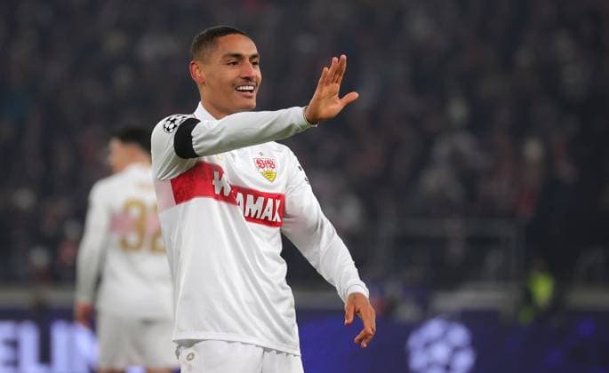 11.12.2024, Deutschland, Stuttgart, Fußball Champions League, VfB Stuttgart vs. Young Boys Bern, Jubel nach dem 2:1 Tor, Torschütze Enzo Millot (YB)