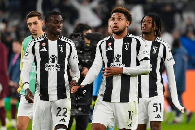 11th December 2024, Allianz Stadium, Turin, Italy; UEFA Champions League Football; Juventus versus Manchester City; Timothy Weah of Juventus FC and Weston McKennie of Juventus FC celebrates their victory for 2-0 at the end of the game  ActionPlus12725542 BestxImages