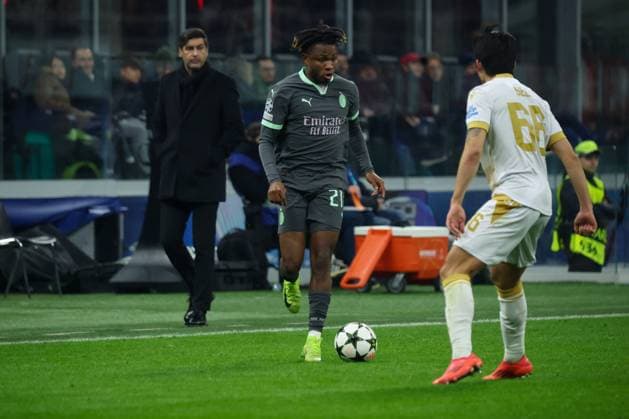 CALCIO - UEFA Champions League - AC Milan vs FK Crvena Zvezda Champions League, Day 6, Stadio GIuseppe Meazza, Milano, Milan - Stella Rossa, in the photo: Chukwueze and Seol during AC Milan vs FK Crvena Zvezda, UEFA Champions League football match in Milan, Italy, December 11 2024 Milan Italy  Copyright: xIPAxSport ABACAx