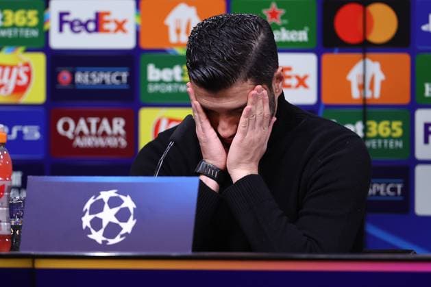 11.12.2024, UEFA Champions League, Borussia Dortmund - FC Barcelona, Barca 8. Spieltag, Signal Iduna Park, Saison 2024 2025: Pressekonferenz nach dem Spiel - Sichtlich enttäuscht Trainer Nuri Sahin (Cheftrainer BVB) Nordrhein-Westfalen Deutschland