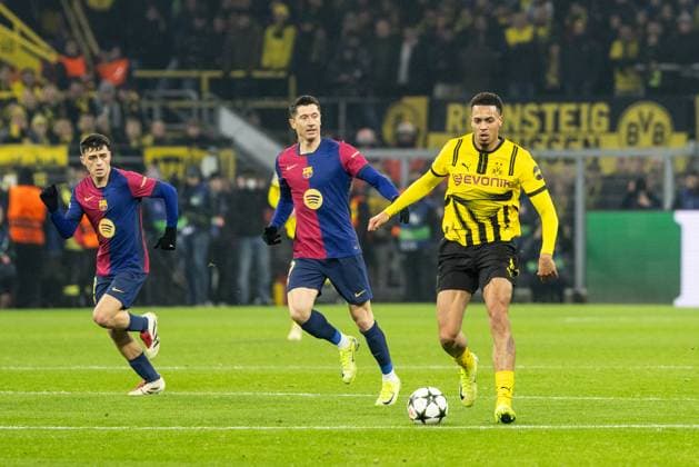 UEFA Champions League: Borussia Dortmund - Barcelona; 11.12.2024 Robert Lewandowski (Barcelona, 9), Felix Nmecha (Borussia Dortmund, 8) UEFA Champions League: Borussia Dortmund - Barcelona; Signal Iduna Park, Dortmund; 11.12.2024 Copyright: xBEAUTIFULxSPORTS Buriakovx