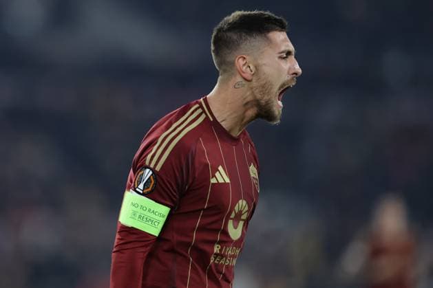UEFA Europa League phase match day6 AS Roma vs Sporting Braga Roma™s Italian midfielder Lorenzo Pellegrini celebrates after scoring a goal during UEFA Europa League phase match day 6 match between AS Roma vs Sporting Braga at Olimpico stadium on December 12, 2024 in Rome, Italy. ABPH4798 Copyright: xAntonioxBalascox