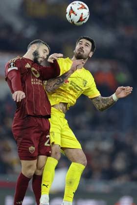 Romaâ??s Spanish defender Mario Hermoso challenges for the ball with Bragaâ??s Portuguese defender Joao Ferreira during UEFA Europa League phase match day 6 match between AS Roma vs Sporting Braga at Olimpico stadium on December 12, 2024 in Rome, Italy.  Copyright: xAntonioxBalasco IPAxSportx xipa-agency.netx xx IPA_52347219 IPA_Agency_IPA52347219