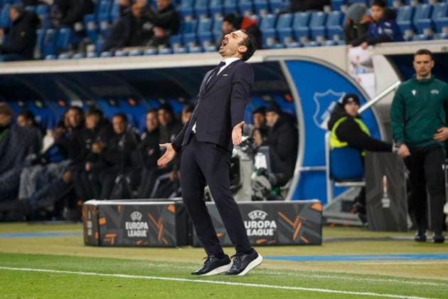 Elias Charalambous (FCSB Bukarest, Trainer) , Fussball, UEFA Europa League, 6. Spieltag, 2024 2025, TSG Hoffenheim vs. FCSB Bukarest, 12.12.2024, Rhein-Neckar-Arena, Sinsheim, Deutschland Sinsheim Rhein-Neckar-Arena Baden-Württemberg Deutschland Copyright: xGrantxHubbsx