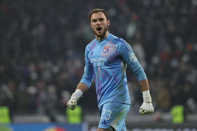 2024.12.12 6. Spieltag UEFA Europa League Olympique Lyonnais Eintracht Frankfurt v.l., Goalkeeper, Torwart Lucas Perri (Olympique Lyonnais) Torjubel, Goal celebration, celebrate the goal (DFL REGULATIONS PROHIBIT ANY USE OF PHOTOGRAPHS AS IMAGE SEQUENCES AND OR QUASI-VIDEO) Copyright: JoaquimxFerreira