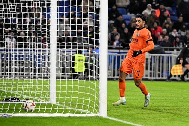 12.12.2024, xjhx, Fussball UEFA Europa League, Olympique Lyon - Eintracht Frankfurt emspor, v.l. Omar Marmoush (Eintracht Frankfurt) nach dem Tor zum 3:2 (DFL DFB REGULATIONS PROHIBIT ANY USE OF PHOTOGRAPHS as IMAGE SEQUENCES and or QUASI-VIDEO) Lyon